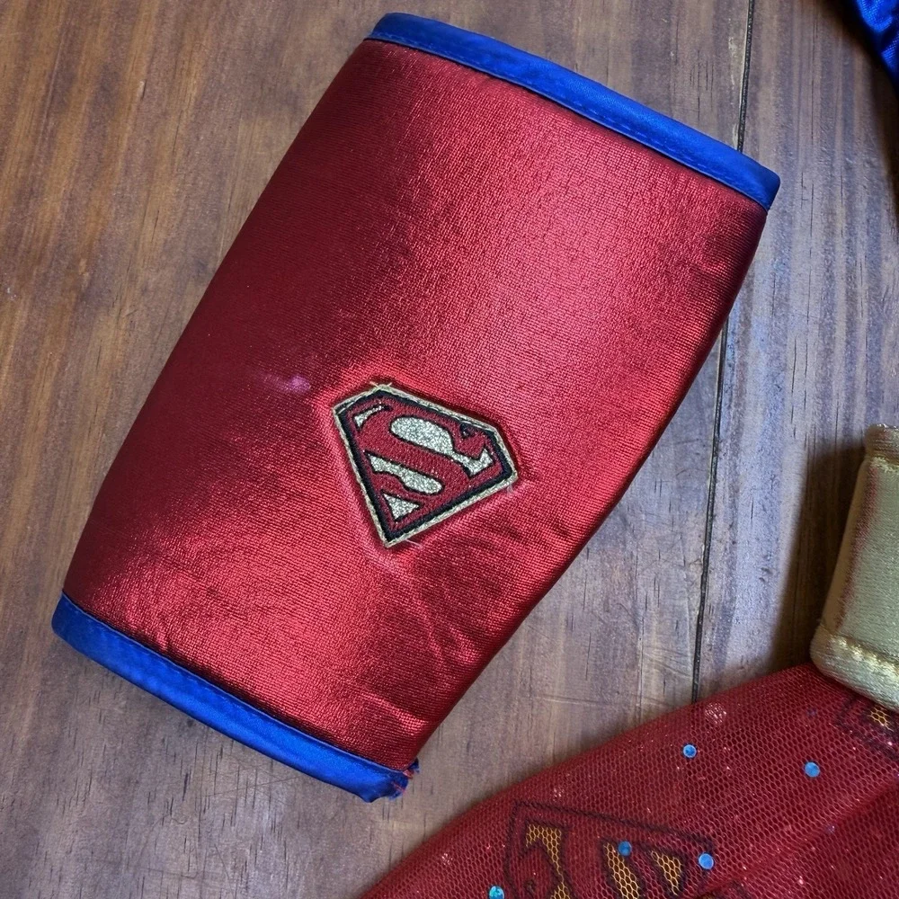 DC Superheroes Supergirl YL Costume Cosplay Dress, Belt, Cape & Armbands